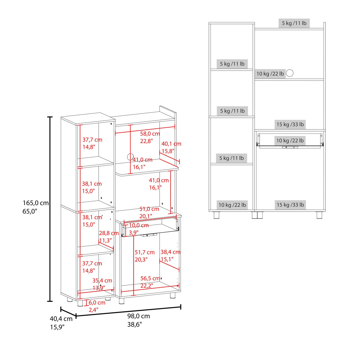 Pantress Complete Kitchen Pantry and Microwave Cabinet with One Door Side Kitchen Storage Cabinet, Compact Countertop, One Drawer, One Small Cabinet and, One Open Shelf