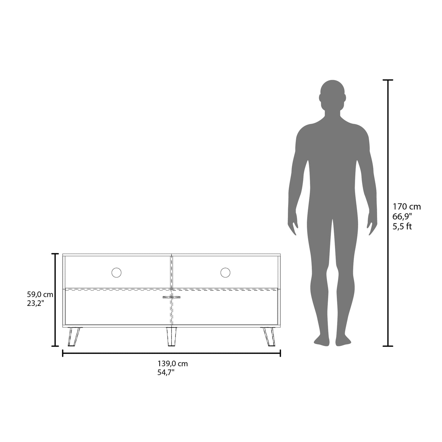 Patrick Tv Stand With Two Doors And Open Storage Shelves, Modern Entertainment Center