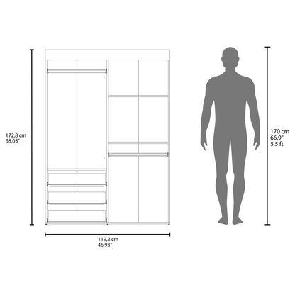 Denver Adjustable Armoire, Rods, Double Door Cabinet, Three Drawers, Two Shelves