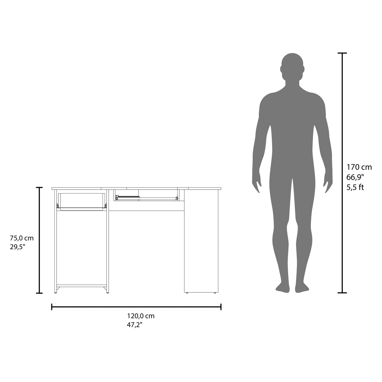 Jasper Corner Desk, Space-Saving L-Shaped Design With Two Side Shelves
