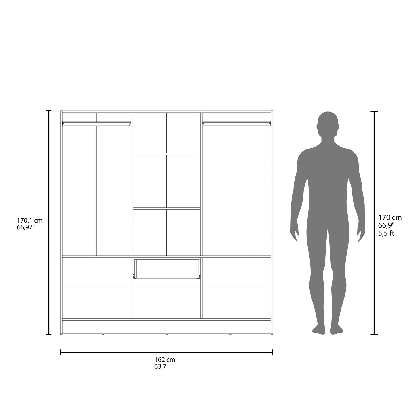 Mitu Six Doors Armoire, Seven Interior Shelves, One Drawer, Rod