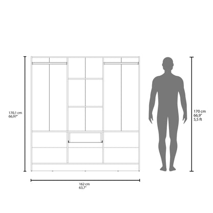 Mitu Six Doors Armoire, Seven Interior Shelves, One Drawer, Rod