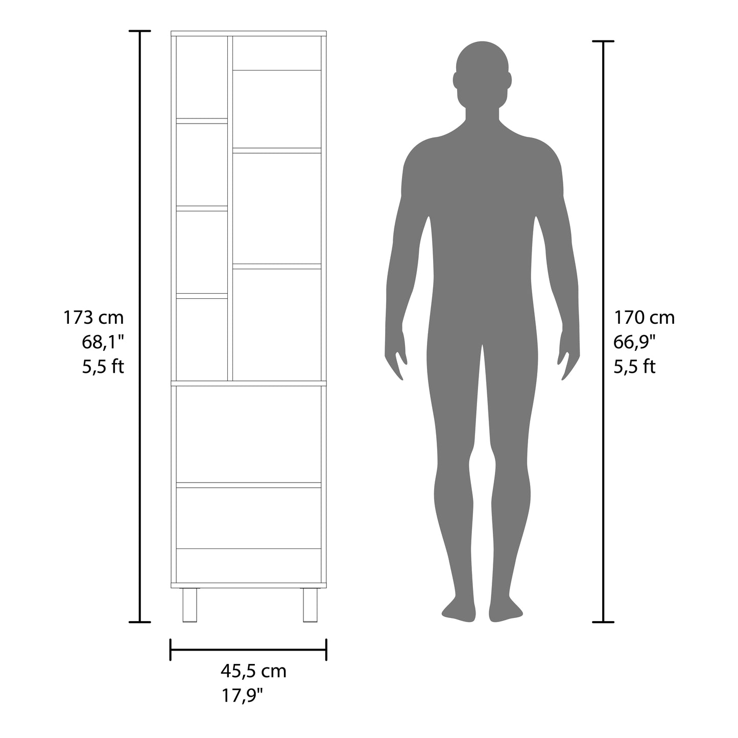 Stanton Tall Storage Cabinet With Two Doors And Three Open Shelves