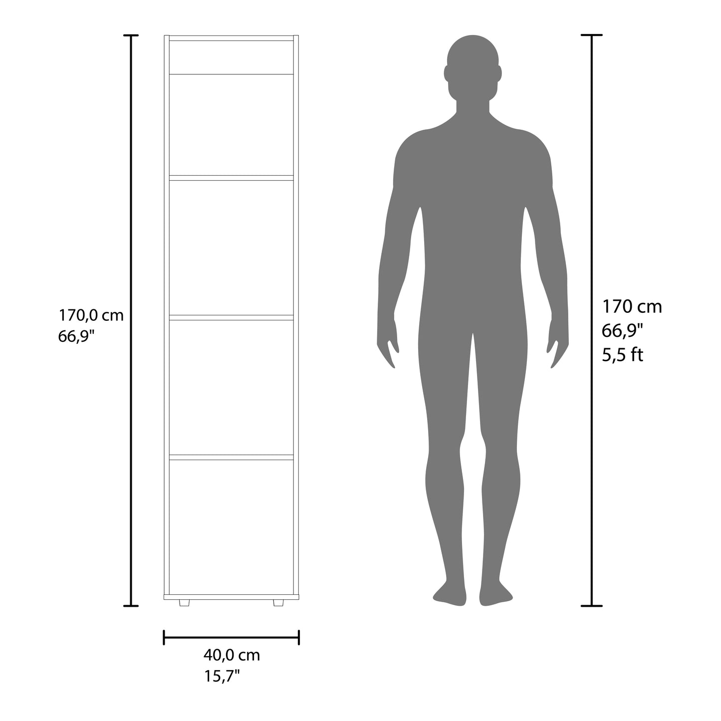 Home Linen Freestanding Tall Cabinet with Single Door with One Mirror and 4 Horizontal Storage Shelves, Cabinet for Bathroom, Bedroom or Laundry Room