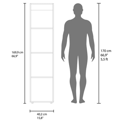 Home Linen Freestanding Tall Cabinet with Single Door with One Mirror and 4 Horizontal Storage Shelves, Cabinet for Bathroom, Bedroom or Laundry Room