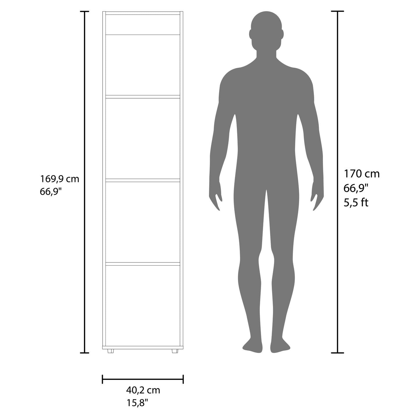 Home Linen Freestanding Tall Cabinet with Single Door with One Mirror and 4 Horizontal Storage Shelves, Cabinet for Bathroom, Bedroom or Laundry Room