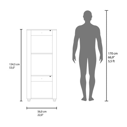 Tonalea 53" Freestanding Vertical Bookcase with Two Doors Cabinet and Three Storage Shelves, Living Room or Bedroom Storage Option