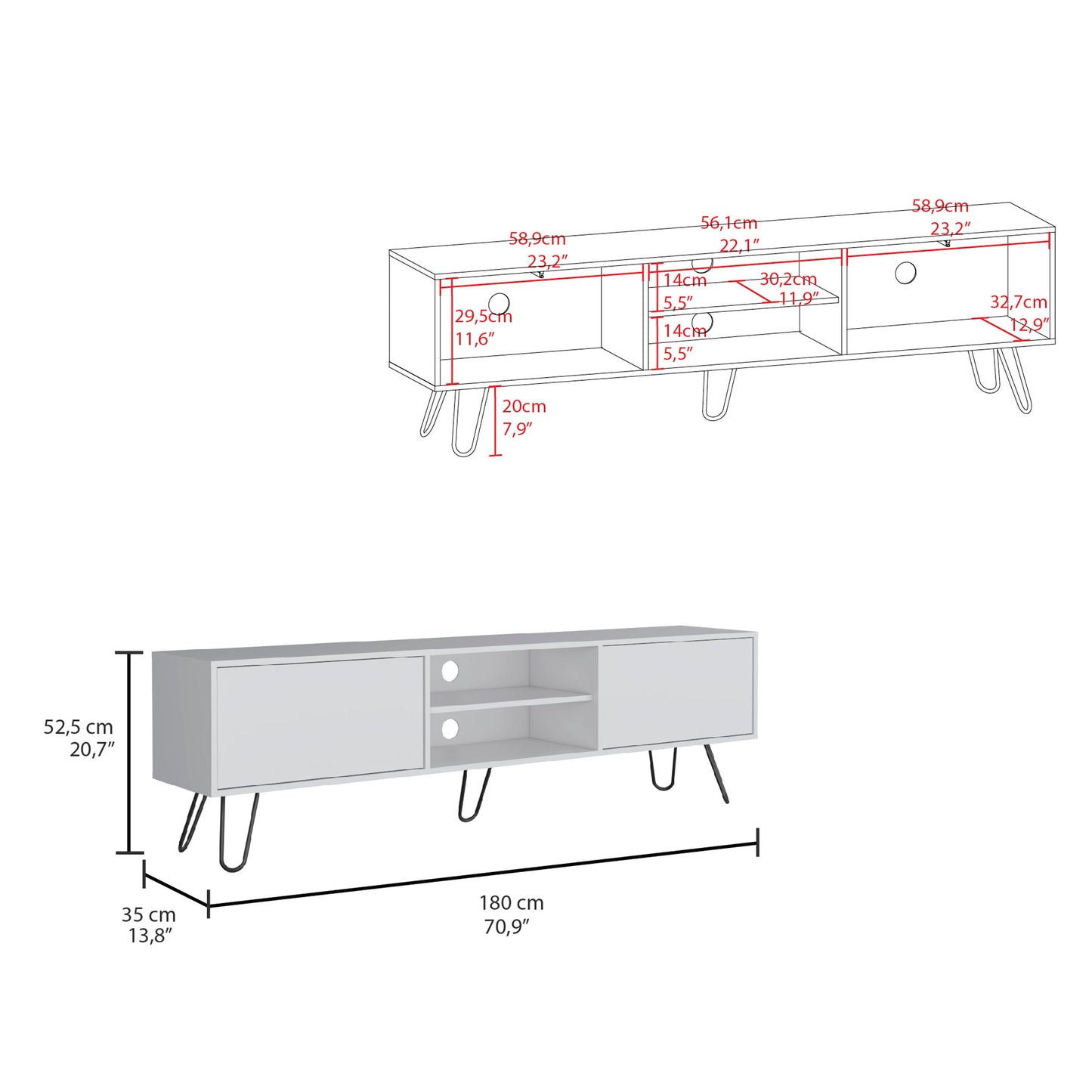 Vassel TV Rack with Two Drawers and Two Shelves