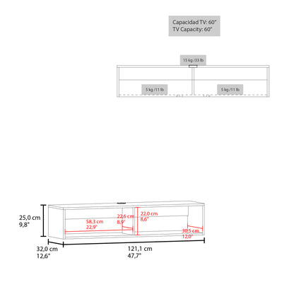 Rockwood Floating TV Stand Wall-Mounted Entertainment Shelf with Wide Top Surface, Dual Open Storage Compartments, Integrated Cable Management System and Modern Space-Saving Design for Living Rooms or Offices