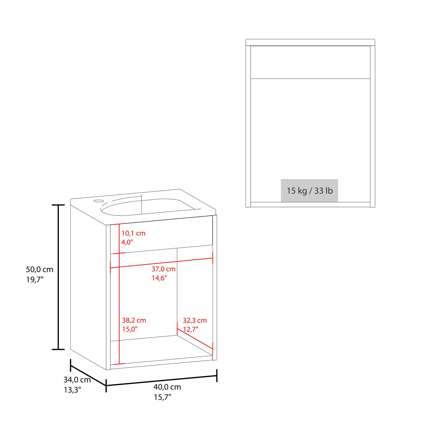 Saju Floating, Wide One-Door Cabinet Vanity, With Resin Sink And One Shelf, Bathroom Storage