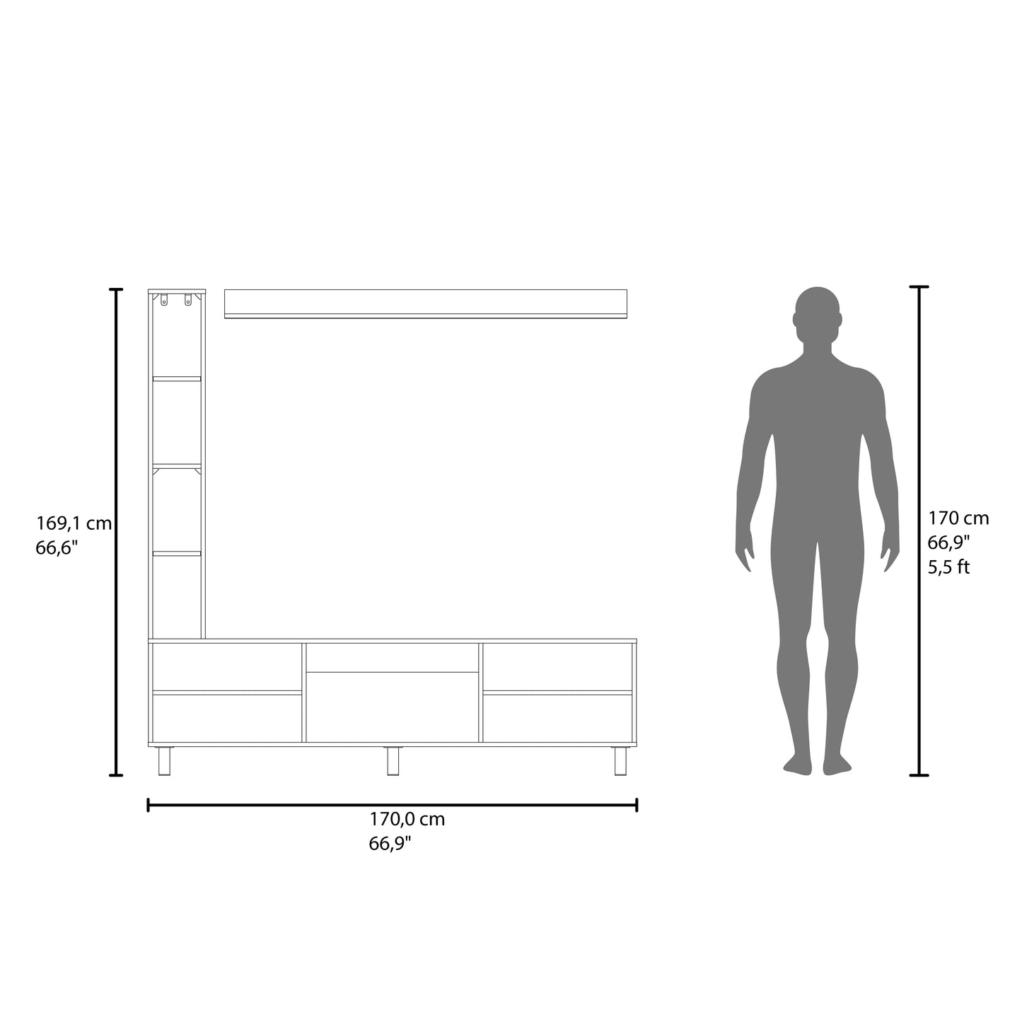 Scio Entertainment Center with 11 Open Shelves, Modern Wall Media Unit for Living Room TV and Storage