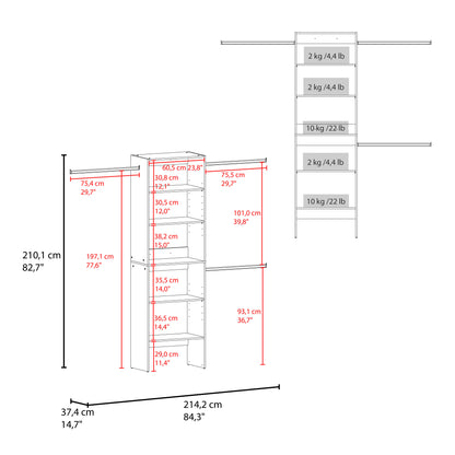 Selt Simple Walk-In Closet System with 3 Hanging Rods and 5 Open Storage Shelves, Clothes Storage Option