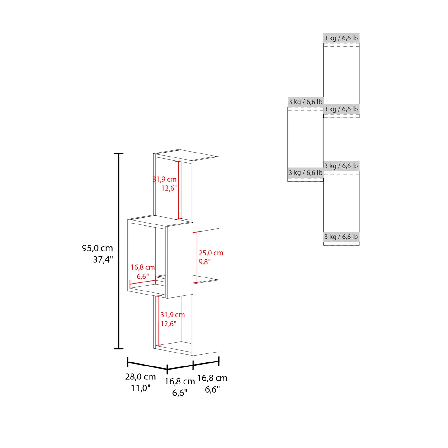 Seyner 3-Cube Wall Shelf, Open Storage and Display Shelves for Living Room Decor or Office Decor