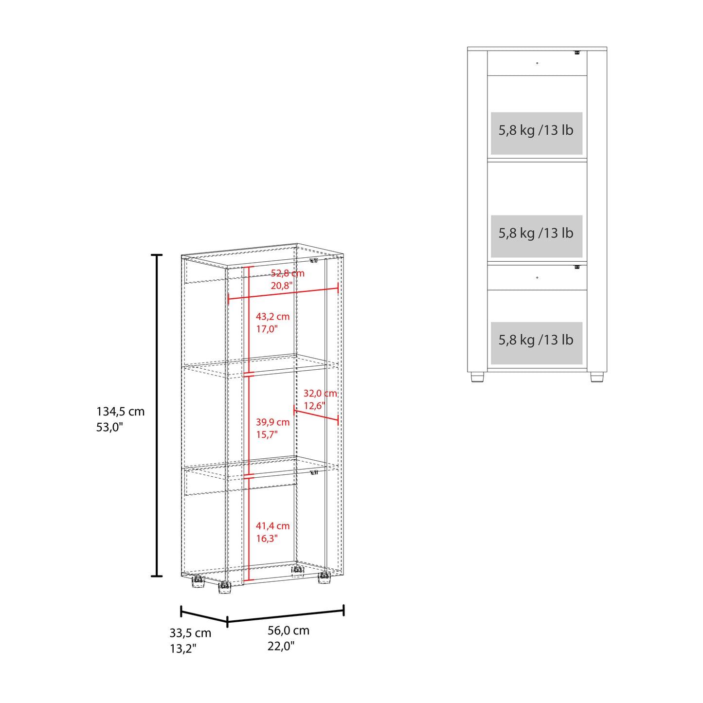 Tonalea 53" Freestanding Vertical Bookcase with Two Doors Cabinet and Three Storage Shelves, Living Room or Bedroom Storage Option