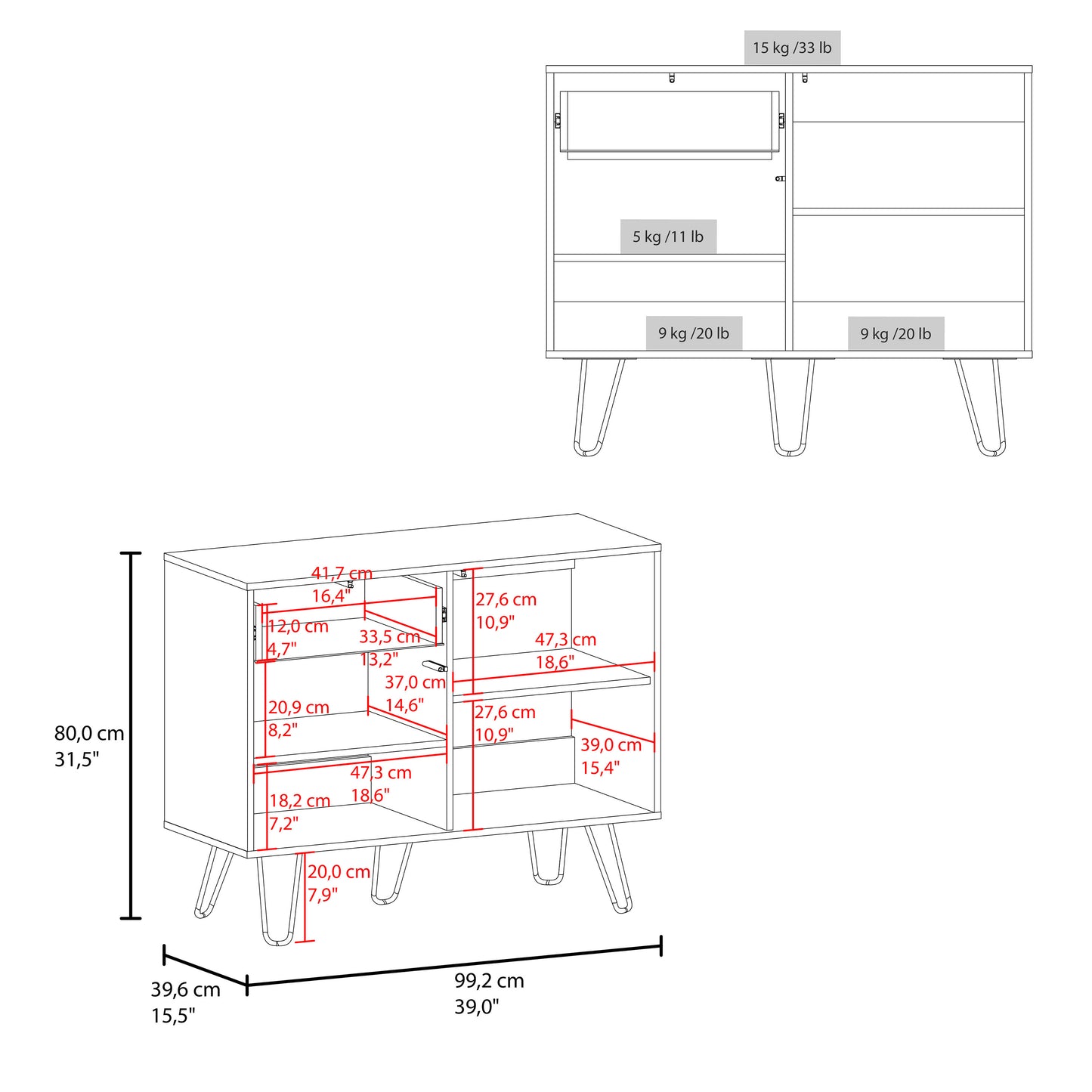 Tori Sideboard, four open shelves for Living Room