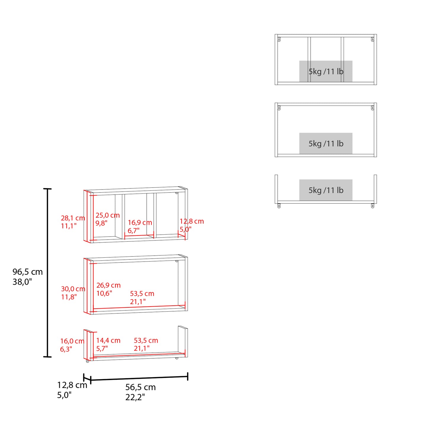 Trego Wall Shelves Set of 3, Modern Floating Shelves for Home Storage and Decoration of Living Rooms, Studios, Office or Bedroom