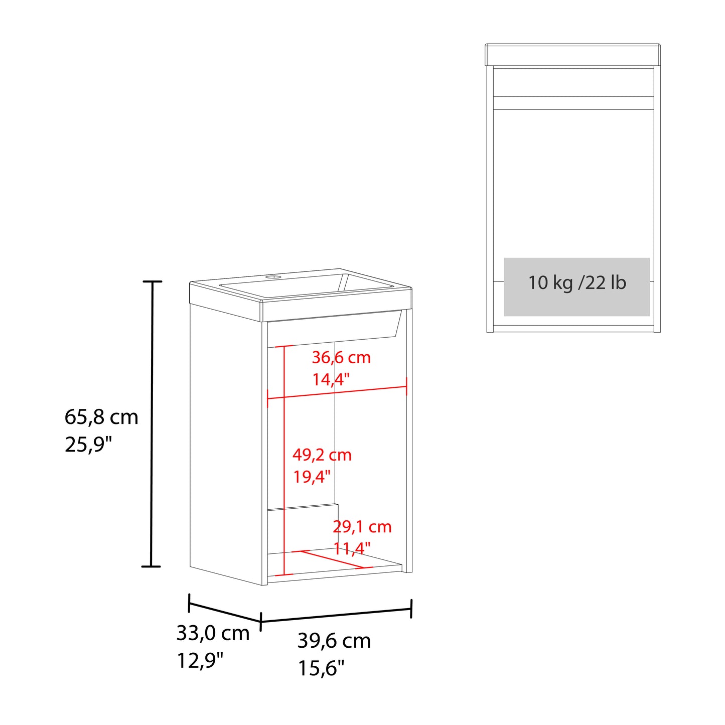 Syracuce Wall-Mounted Bathroom Vanity and Cabinet with Resin Sink, Compact Bathroom Storage Cabinet with One Door and 2 Interior Shelves