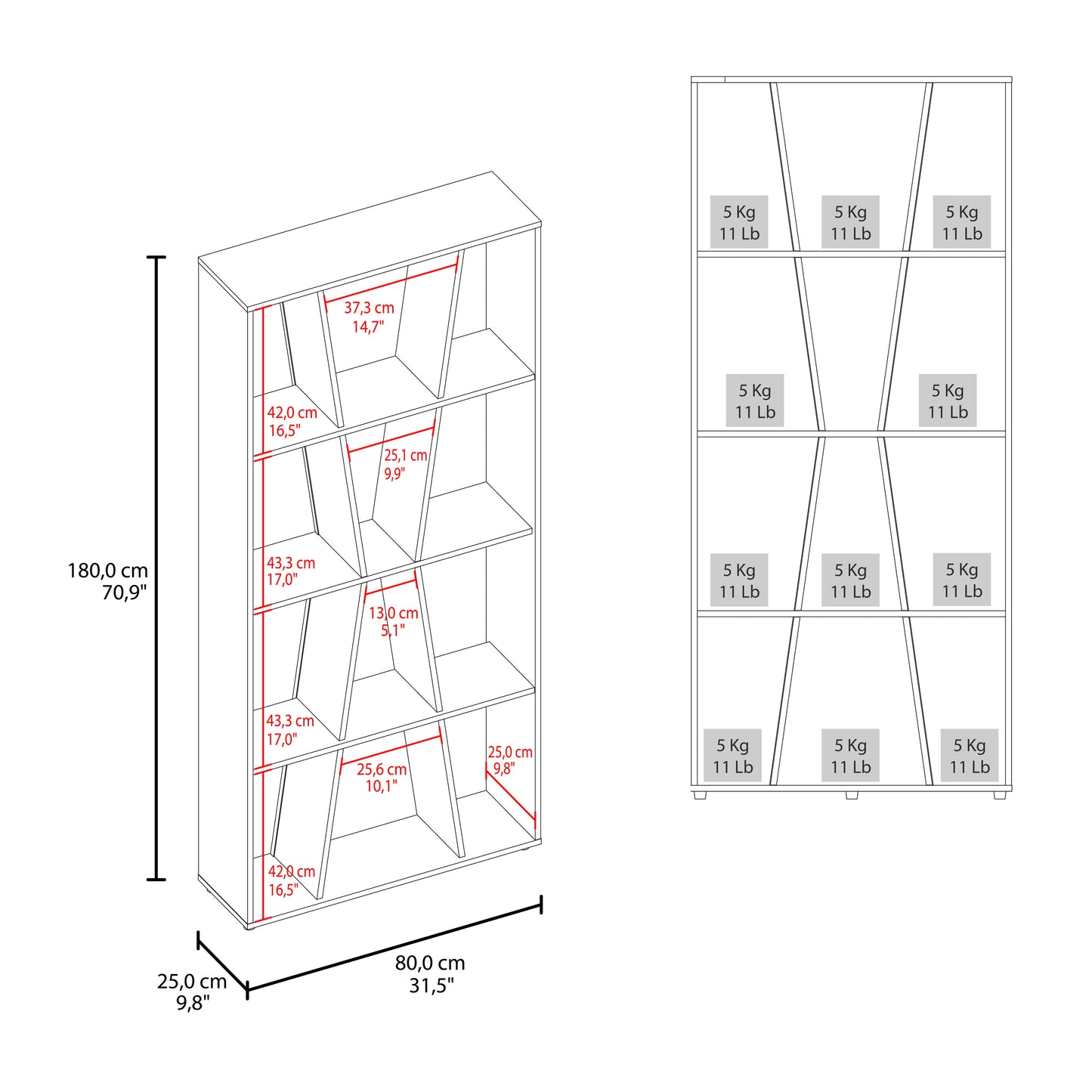 Vahugan Bookcase with Open Shelves, Modern Bookshelf Storage Organizer and Display Cabinet for Living Room, Home Office or Bedroom