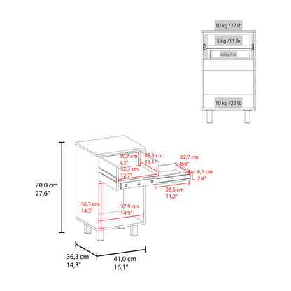Secret Compact Nightstand with One Standard Drawer, Hidden Side Drawer and Storage Cabinet