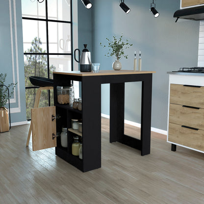 Stirling Kitchen Island with 1-Door Cabinet and Side Shelves