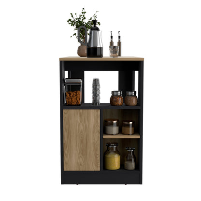Stirling Kitchen Island with 1-Door Cabinet and Side Shelves