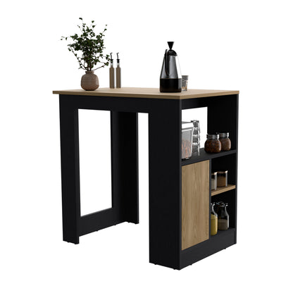 Stirling Kitchen Island with 1-Door Cabinet and Side Shelves