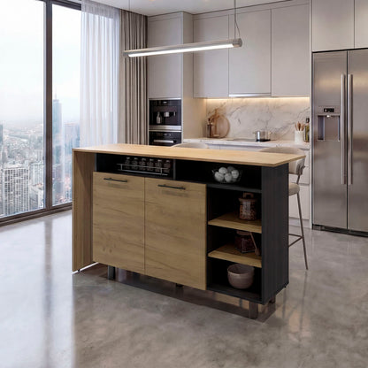 Corcega Kitchen Counter Table and Island with Open Display Shelves and 2 Door Cabinet, Manufactured Wood Sideboard