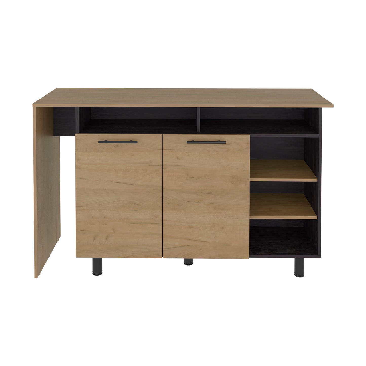 Corcega Kitchen Counter Table and Island with Open Display Shelves and 2 Door Cabinet, Manufactured Wood Sideboard