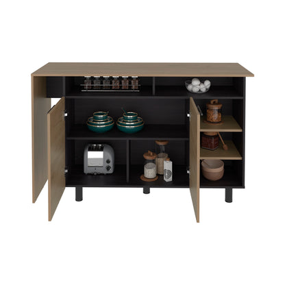 Corcega Kitchen Counter Table and Island with Open Display Shelves and 2 Door Cabinet, Manufactured Wood Sideboard