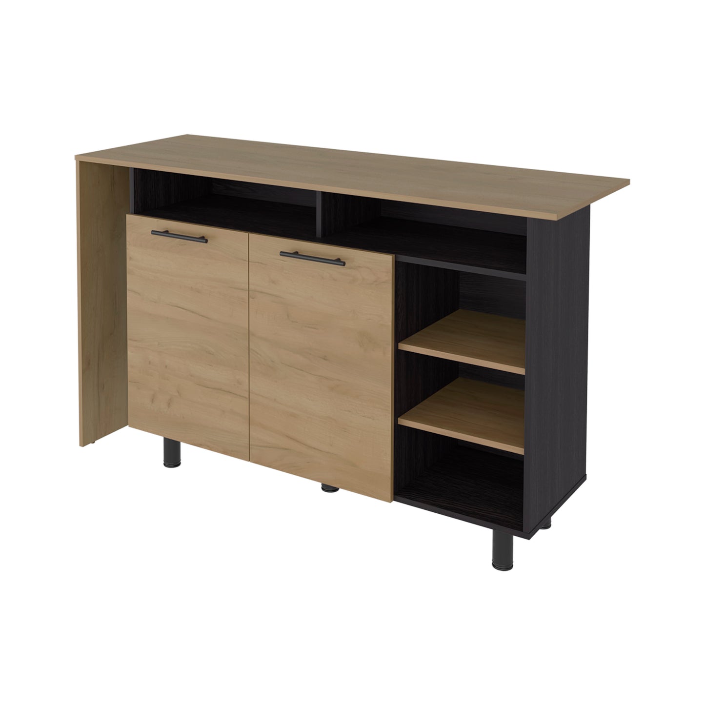 Corcega Kitchen Counter Table and Island with Open Display Shelves and 2 Door Cabinet, Manufactured Wood Sideboard