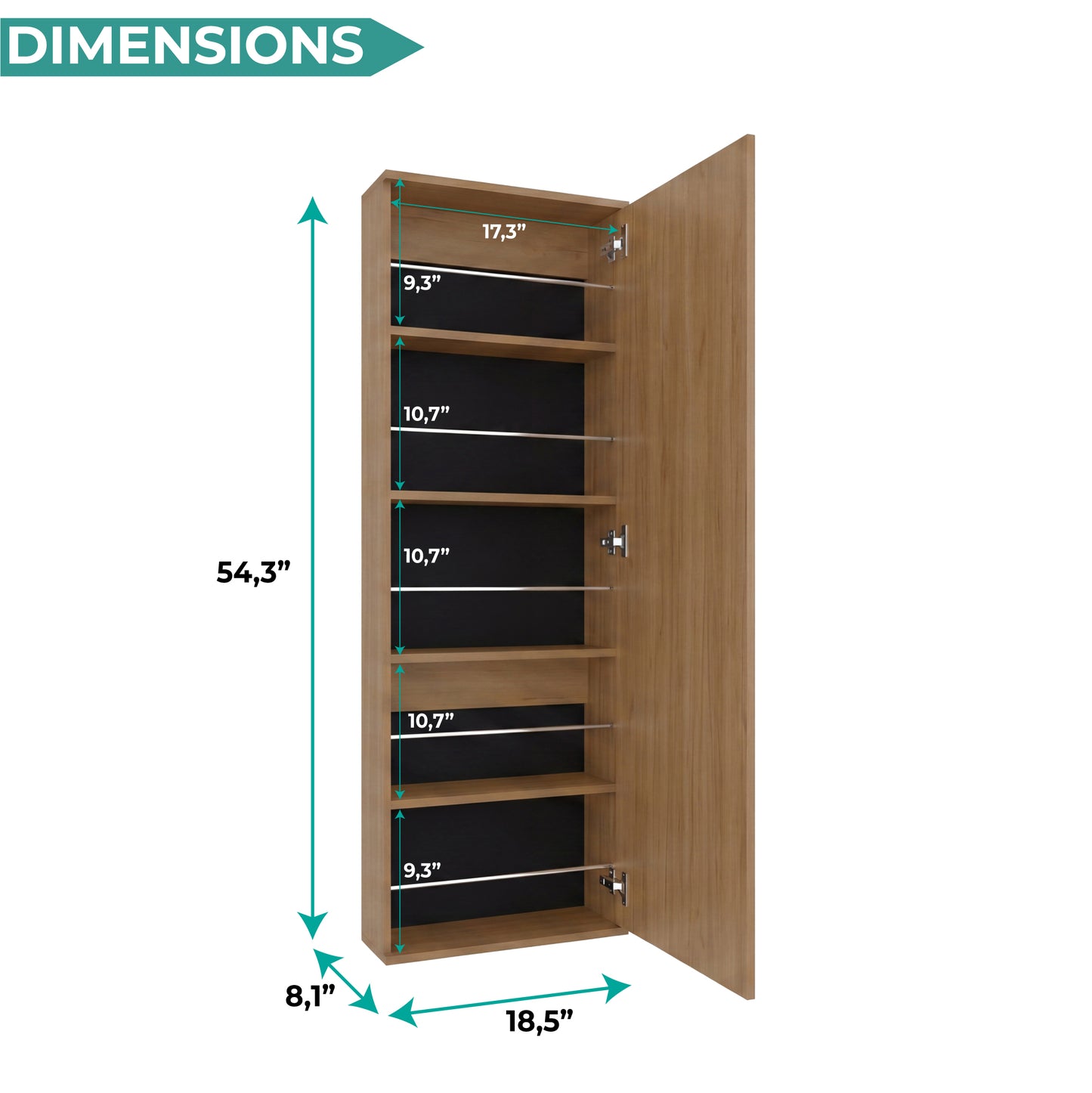 Leto Wall Mounted Shoe Rack with Full-Length Mirror, Single Door Cabinet, Space-Saving Vertical Organizer with Capacity for Ten Pairs, Entryway Storage Cabinet and Modern Shoe Organizer