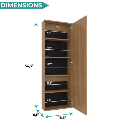 Leto Wall Mounted Shoe Rack with Full-Length Mirror, Single Door Cabinet, Space-Saving Vertical Organizer with Capacity for Ten Pairs, Entryway Storage Cabinet and Modern Shoe Organizer