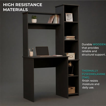 Tuhome Versalles Writing Desk with Two Superior Shelves, Five Side Open Storage Compartments, Space-Saving Modern Workstation Design for Studios and Offices, Ideal for Organization, Books, Accessories and Daily Productivity