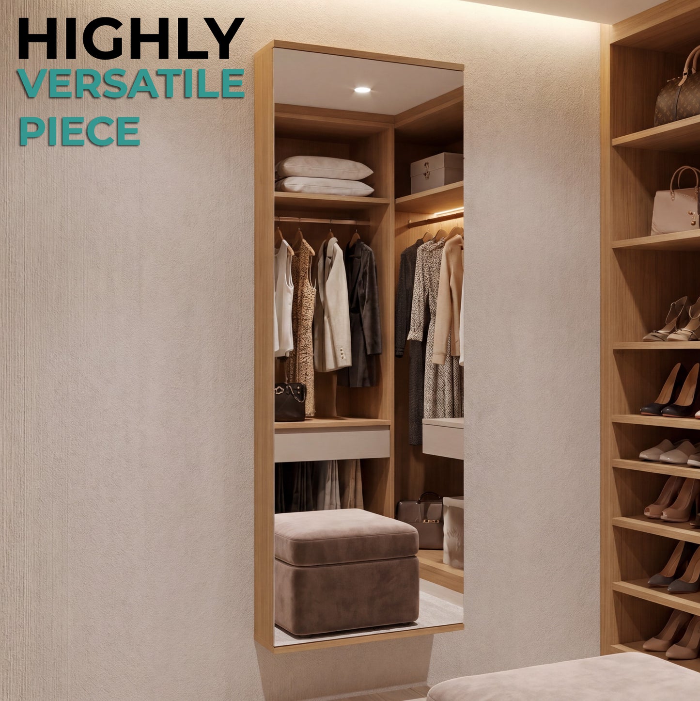 Leto Wall Mounted Shoe Rack with Full-Length Mirror, Single Door Cabinet, Space-Saving Vertical Organizer with Capacity for Ten Pairs, Entryway Storage Cabinet and Modern Shoe Organizer