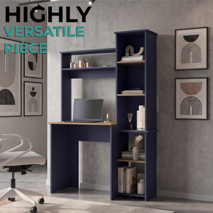 Tuhome Versalles Writing Desk with Two Superior Shelves, Five Side Open Storage Compartments, Space-Saving Modern Workstation Design for Studios and Offices, Ideal for Organization, Books, Accessories and Daily Productivity