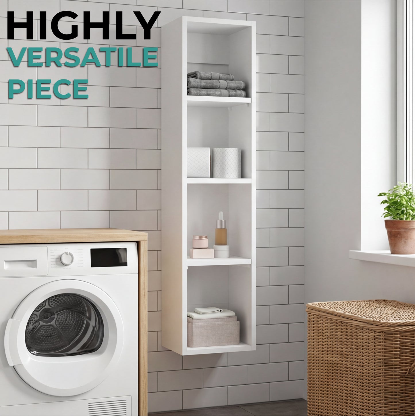 40" High Wall Cabinet, Vertical Wall-Mounted Storage Tower with 4 Spacious Shelves, Slim Bathroom Organizer for Toiletries & Towels, Space-Saving Modern Cabinet, Easy Assembly
