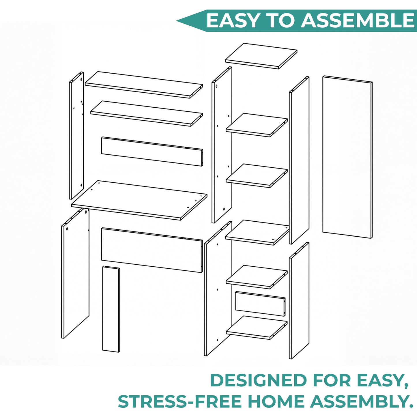 Tuhome Versalles Writing Desk with Two Superior Shelves, Five Side Open Storage Compartments, Space-Saving Modern Workstation Design for Studios and Offices, Ideal for Organization, Books, Accessories and Daily Productivity