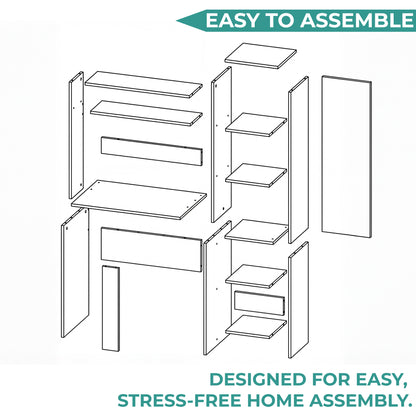 Tuhome Versalles Writing Desk with Two Superior Shelves, Five Side Open Storage Compartments, Space-Saving Modern Workstation Design for Studios and Offices, Ideal for Organization, Books, Accessories and Daily Productivity