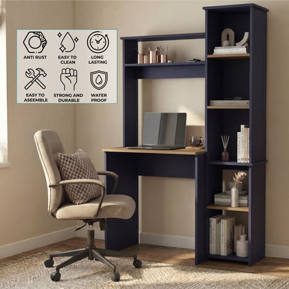 Tuhome Versalles Writing Desk with Two Superior Shelves, Five Side Open Storage Compartments, Space-Saving Modern Workstation Design for Studios and Offices, Ideal for Organization, Books, Accessories and Daily Productivity