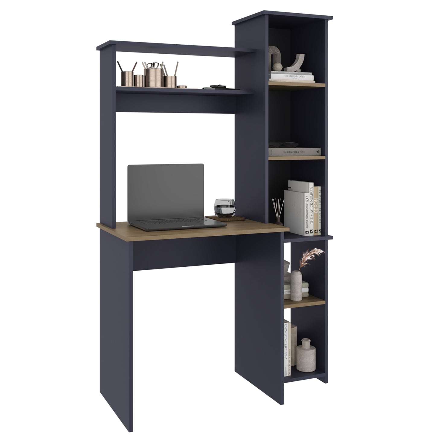 Tuhome Versalles Writing Desk with Two Superior Shelves, Five Side Open Storage Compartments, Space-Saving Modern Workstation Design for Studios and Offices, Ideal for Organization, Books, Accessories and Daily Productivity