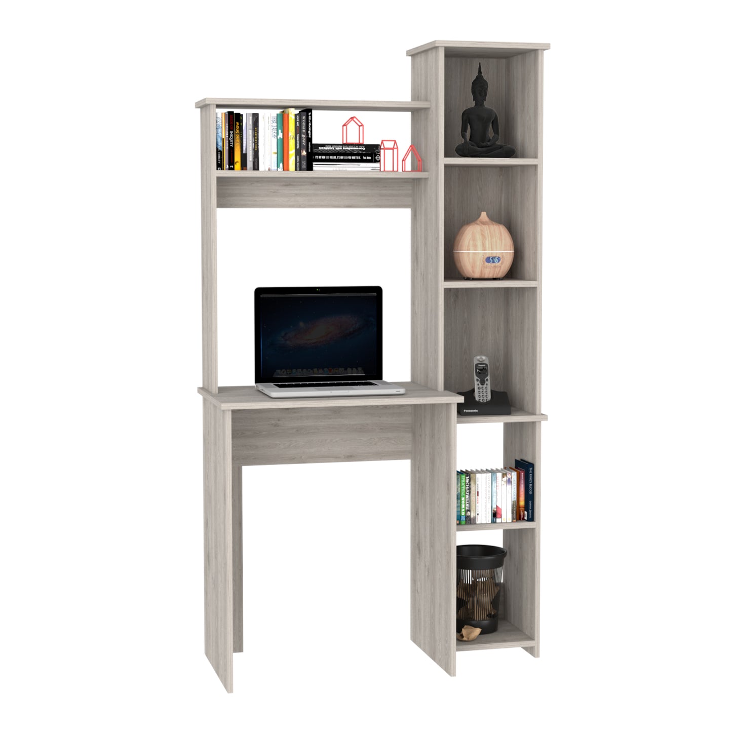 Tuhome Versalles Writing Desk with Two Superior Shelves, Five Side Open Storage Compartments, Space-Saving Modern Workstation Design for Studios and Offices, Ideal for Organization, Books, Accessories and Daily Productivity