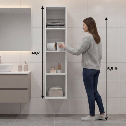 40" High Wall Cabinet, Vertical Wall-Mounted Storage Tower with 4 Spacious Shelves, Slim Bathroom Organizer for Toiletries & Towels, Space-Saving Modern Cabinet, Easy Assembly