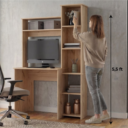 Tuhome Versalles Writing Desk with Two Superior Shelves, Five Side Open Storage Compartments, Space-Saving Modern Workstation Design for Studios and Offices, Ideal for Organization, Books, Accessories and Daily Productivity