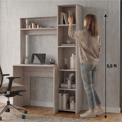 Tuhome Versalles Writing Desk with Two Superior Shelves, Five Side Open Storage Compartments, Space-Saving Modern Workstation Design for Studios and Offices, Ideal for Organization, Books, Accessories and Daily Productivity