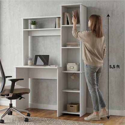 Tuhome Versalles Writing Desk with Two Superior Shelves, Five Side Open Storage Compartments, Space-Saving Modern Workstation Design for Studios and Offices, Ideal for Organization, Books, Accessories and Daily Productivity