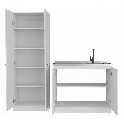 TUHOME Belmont 2-Piece Kitchen Set with Compact Countertop Island and Storage Cabinet, Modern Prep and Pantry Organization for Apartments and Small Kitchens, 35.4"H x 39.3"W x 19.7"D, White