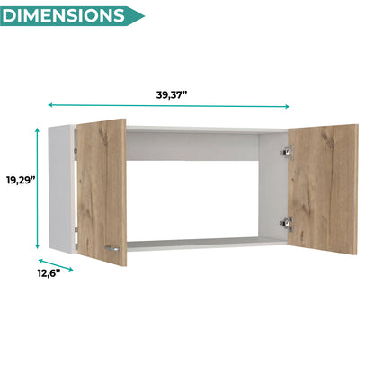 Tuhome Napoles 39" W Double Door Wall Cabinet with Spacious Interior, Two-Tone Finish, Ideal for Kitchen, Office, Bathroom, or Garage Storage
