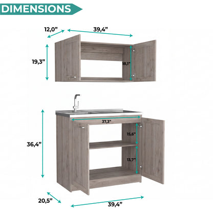 TUHOME Zurich Cabinet Set with Double Door Cabinet, Two Interior Shelves, Spacious Storage and Superior Top Surface for Organized Kitchen Spaces, Freestanding Solution for Home Efficiency and Daily Convenience