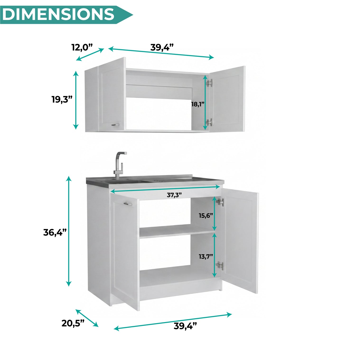 TUHOME Zurich Cabinet Set with Double Door Cabinet, Two Interior Shelves, Spacious Storage and Superior Top Surface for Organized Kitchen Spaces, Freestanding Solution for Home Efficiency and Daily Convenience