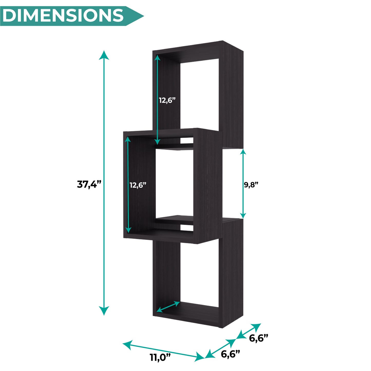 TUHOME Seyner Wall Shelf with Six Open Storage Cubes, Modern Display Design for Books and Decor, Space-Saving Mounted Structure Ideal for Living Rooms, Offices or Hallways, Functional Organization for Contemporary Homes